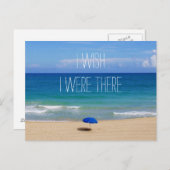 Ik wou dat ik er was - Blue Beach Umbrella Briefkaart (Voorkant / Achterkant)