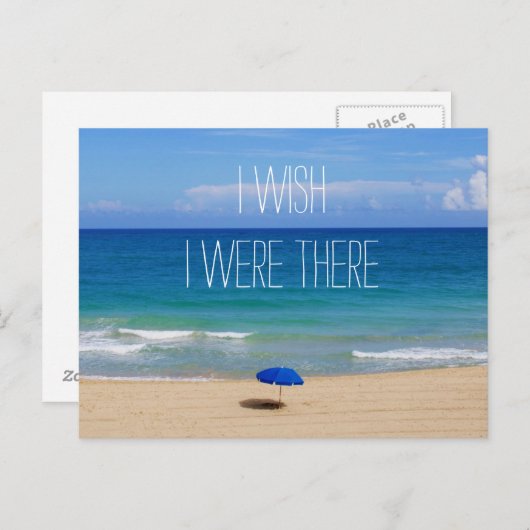 Ik wou dat ik er was - Blue Beach Umbrella Briefkaart (Voorkant / Achterkant)