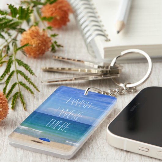 Ik wou dat ik er was - Blue Beach Umbrella Sleutelhanger (Voorkant Rechts)