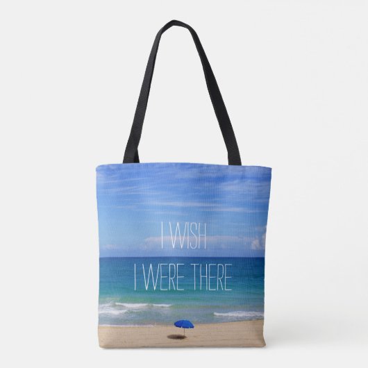 Ik wou dat ik er was - Blue Beach Umbrella Tote Bag (Achterkant)