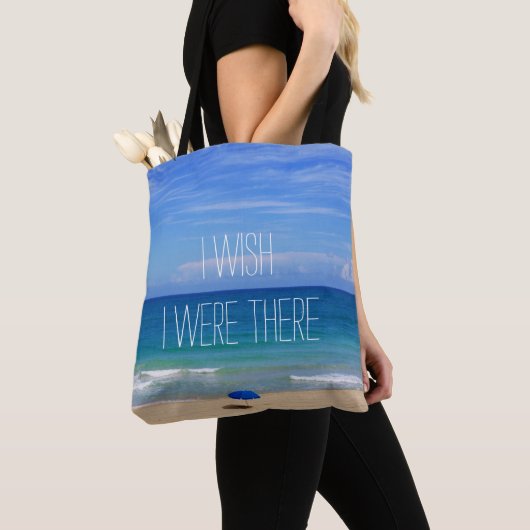 Ik wou dat ik er was - Blue Beach Umbrella Tote Bag (Dichtbij)