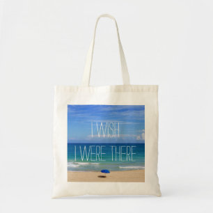 Ik wou dat ik er was - Blue Beach Umbrella Tote Bag