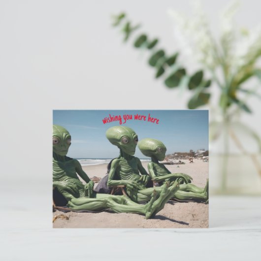 Ik wou dat je hier buitenaardse wezens op het stra briefkaart (Staand voorkant)