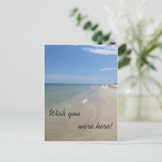 Ik wou dat je hier op het strand was briefkaart (Staand voorkant)