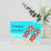 Ik wou dat je hier was met een rode Teenslippers b Briefkaart (Staand voorkant)