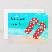 Ik wou dat je hier was met een rode Teenslippers b Briefkaart (Voorkant / Achterkant)