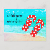 Ik wou dat je hier was met een rode Teenslippers b Briefkaart (Voorkant)