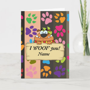 IK WOU. Funny Dog cartoon LOVE gepersonaliseerd Feestdagen Kaart