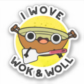 Ik Wove Wok en Woll Funny Chinese Wok Pun Sticker (Voorkant)
