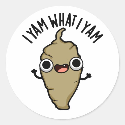 Ik Yam wat ik Yam Funny Veggie Pun Ronde Sticker (Voorkant)