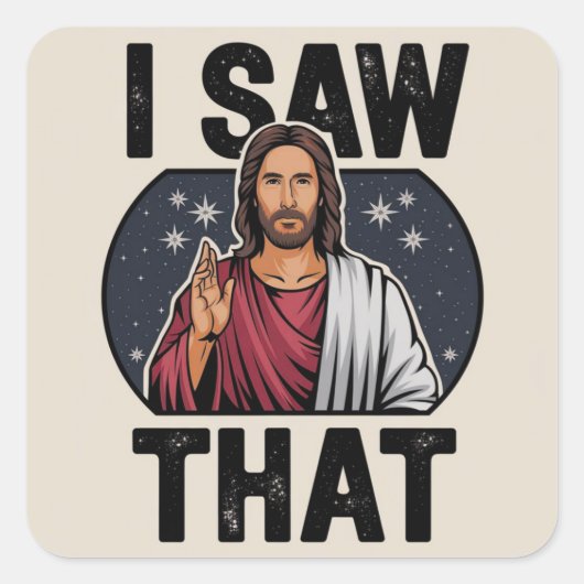 Ik Zag Dat, Jezus Kijkend, Ik Zag Dat Jezus Meme Vierkante Sticker (Voorkant)