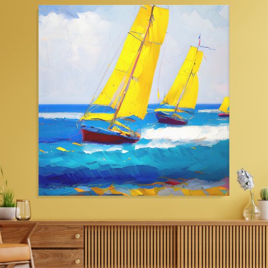 "Ik zag drie boten" Zeegezicht Canvas Afdruk (Insitu (Woonkamer))