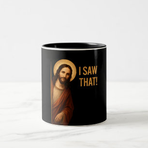 Ik zag een Christelijk citaat van Jesus Funny Tweekleurige Koffiemok