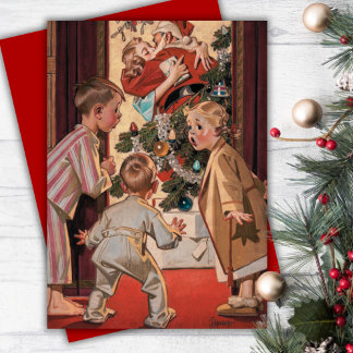 Ik zag mama de Kerstman aangepaste kerst zoenen Feestdagenkaart