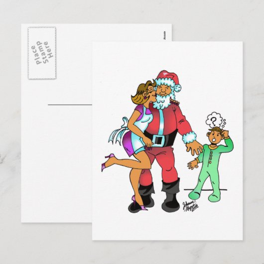 Ik zag mama de kerstman kussen feestdagenkaart (Voorkant / Achterkant)