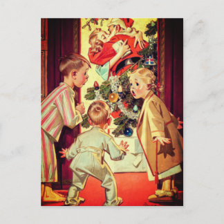 Ik zag mama die de kerstman zoende Vintage Feestdagenkaart