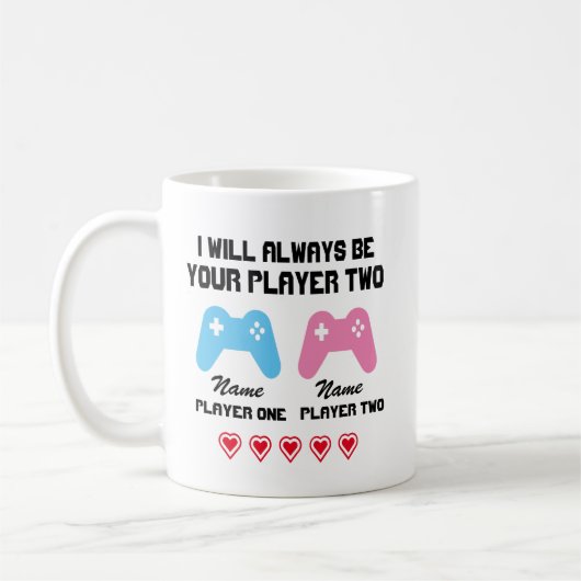 Ik zal altijd jouw speler twee gepersonaliseerde m koffiemok (Links)
