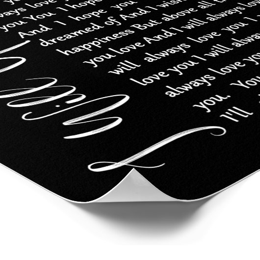 Ik zal altijd van je houden, Black Script Song Lyr Poster (Hoek)