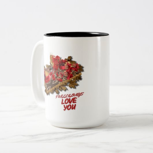 Ik zal altijd van je houden tweekleurige koffiemok (Voorkant links)