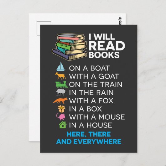 Ik zal boeken lezen op een boot en overal lezen briefkaart (Voorkant / Achterkant)
