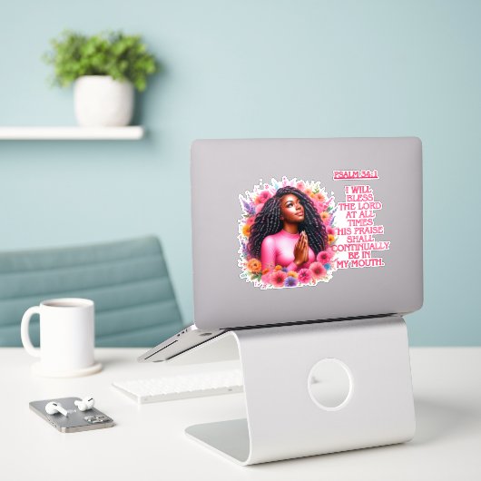 Ik zal de Heer zegenen! Sticker (Laptop op bureau)