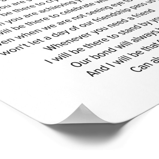 Ik zal er altijd zijn voor je vriendschapsgedicht. poster (Hoek)