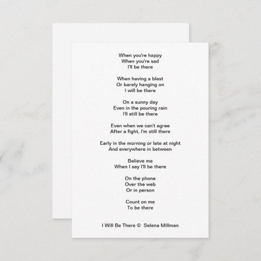 ‘Ik zal er zijn’, gedicht Informatiekaartje (Voorkant / Achterkant)