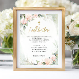 Ik zal er zijn Pink Flowers Memorial Communion Poster