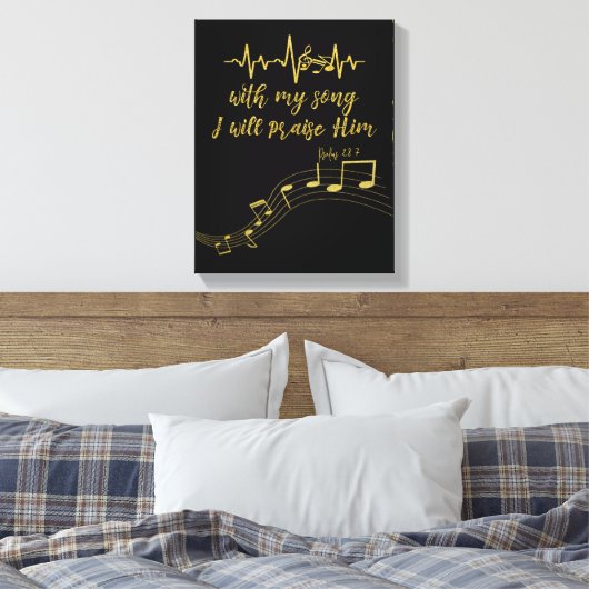 Ik zal hem prijzen met het lied KJV Bijbelvers Canvas Afdruk (Insitu (Slaapkamer))