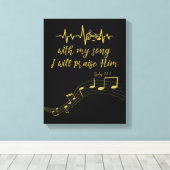 Ik zal hem prijzen met het lied KJV Bijbelvers Canvas Afdruk (Insitu (Houten vloer))