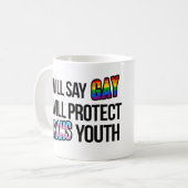 Ik zal homo zeggen en transjeugd beschermen koffiemok (Voorkant links)