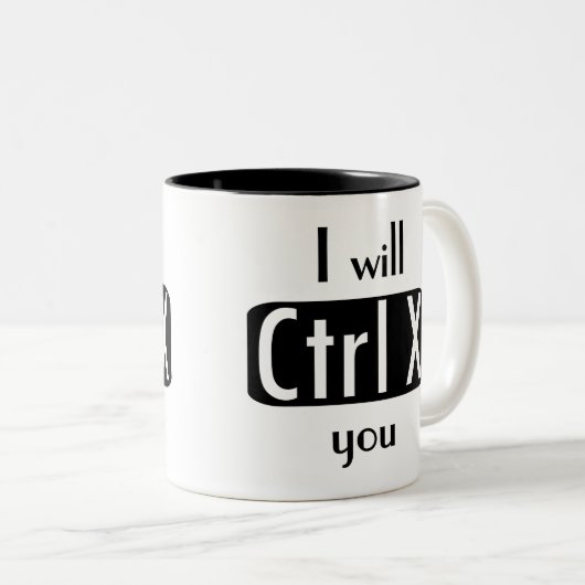 Ik zal je CTRL X Grapny Computer Geek knippen Tweekleurige Koffiemok (Voorkant rechts)