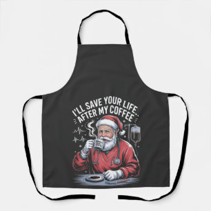 Ik zal je leven redden na mijn Kerstman Xmas koffi Schort