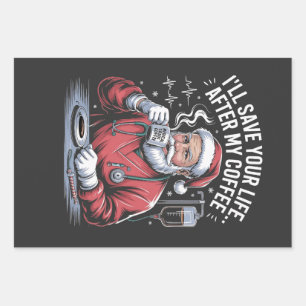 Ik zal je leven redden na mijn koffie Kerstmis Inpakpapier Vel
