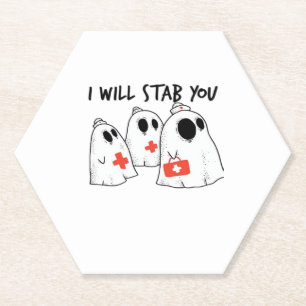 Ik zal je neersteken Ghost Nurse Funny RN Hallowee Kartonnen Onderzetters