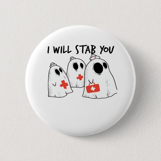 Ik zal je neersteken Ghost Nurse Funny RN Hallowee Ronde Button 5,7 Cm (Voorkant)