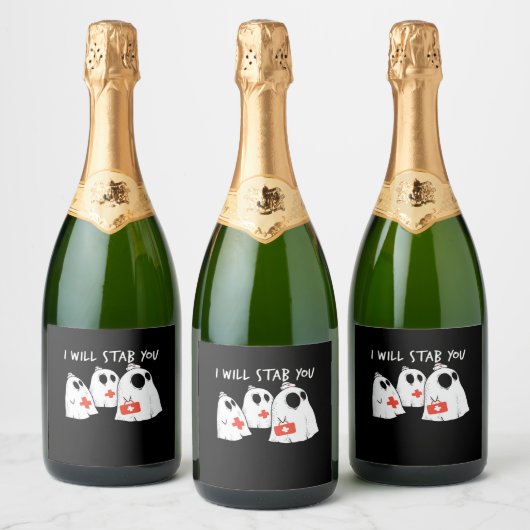 Ik zal je neersteken Ghost Nurse Funny RN Hallowee Sparkling Wijnetiket (Flessen)
