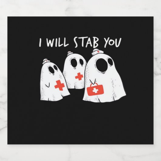 Ik zal je neersteken Ghost Nurse Funny RN Hallowee Sparkling Wijnetiket (Enkel label)