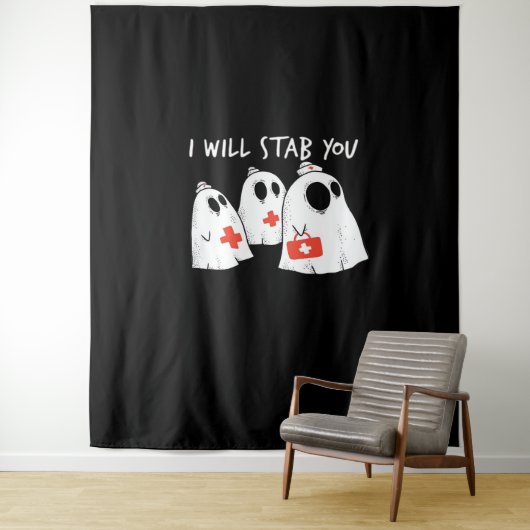Ik zal je neersteken Ghost Nurse Funny RN Hallowee Wandkleed (In situ)