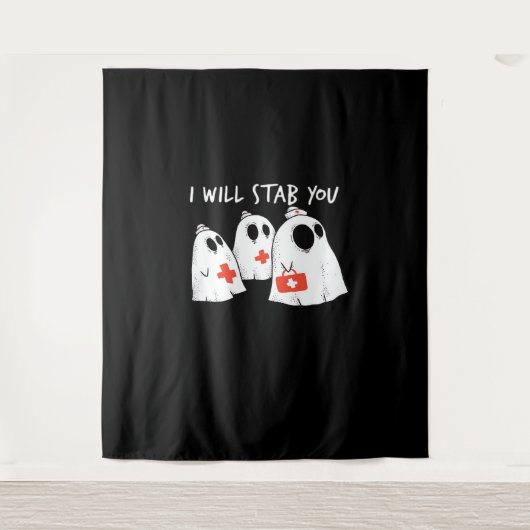 Ik zal je neersteken Ghost Nurse Funny RN Hallowee Wandkleed (Voorkant)