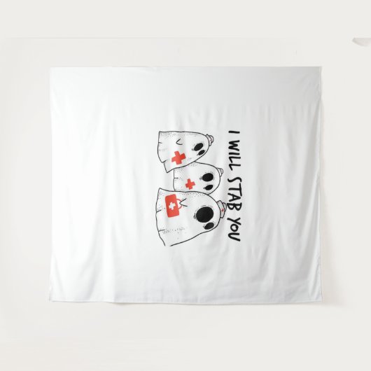 Ik zal je neersteken Ghost Nurse Funny RN Hallowee Wandkleed (Voorkant (horizontaal))