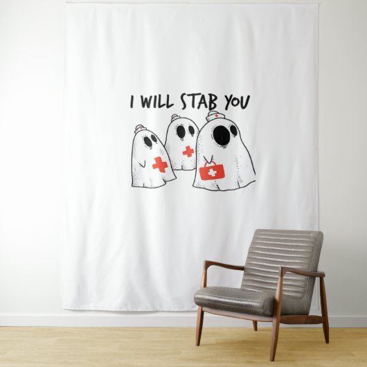 Ik zal je neersteken Ghost Nurse Funny RN Hallowee Wandkleed (In situ)