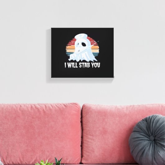 Ik zal je neersteken in shirt, Ghost Nurse Hallowe Canvas Afdruk (Insitu (Woonkamer))