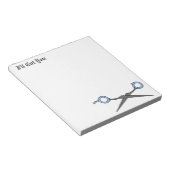 Ik zal je snijden (blauwe haarsnijschaar) notitieblok (Schuin)