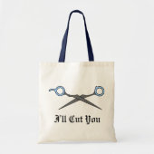 Ik zal je snijden (blauwe haarsnijschaar) tote bag (Voorkant)