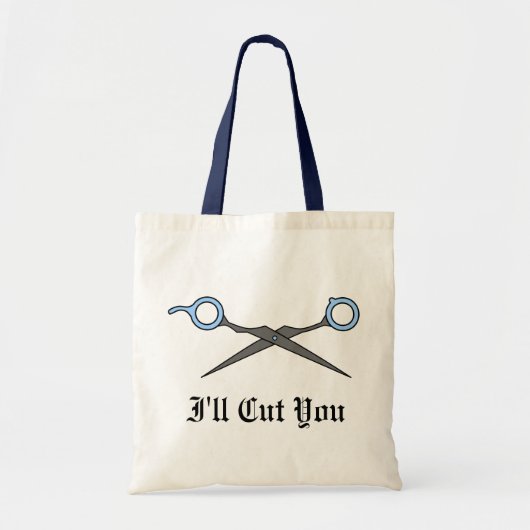Ik zal je snijden (blauwe haarsnijschaar) tote bag (Voorkant)