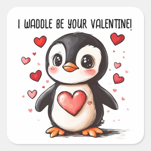 Ik zal je Valentijn pinguïn zijn Vierkante Sticker (Voorkant)