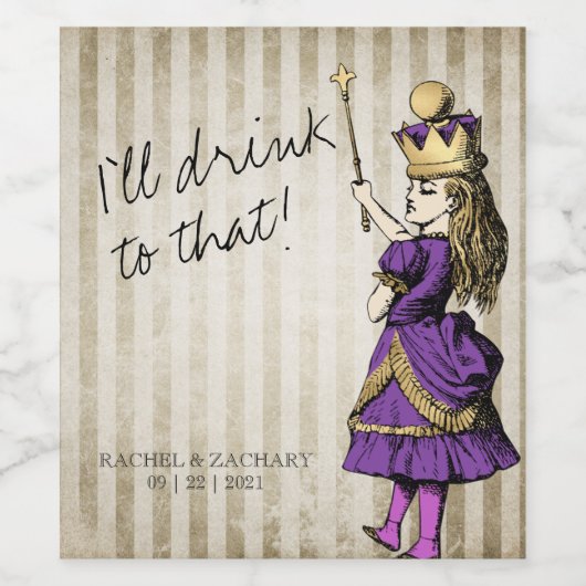 Ik zal naar die Alice Drinken in Wonderland Weddin Wijn Etiket (Enkel label)