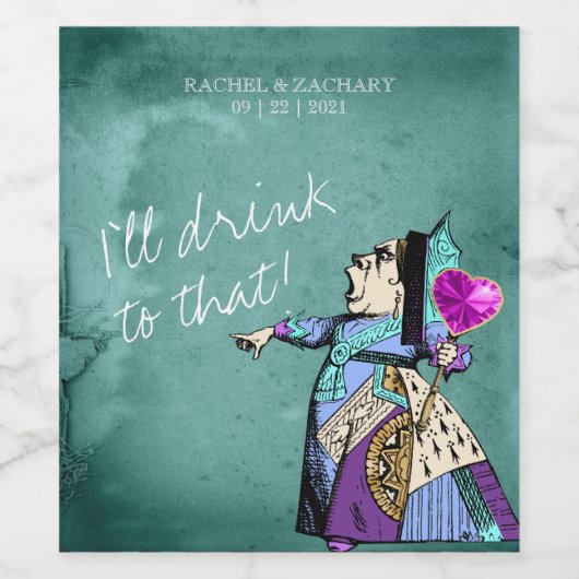 Ik zal naar die Alice Drinken in Wonderland Weddin Wijn Etiket (Enkel label)