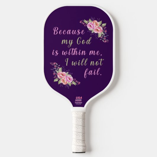 "Ik zal niet falen" Paarse pickleball paddle (Voorkant)